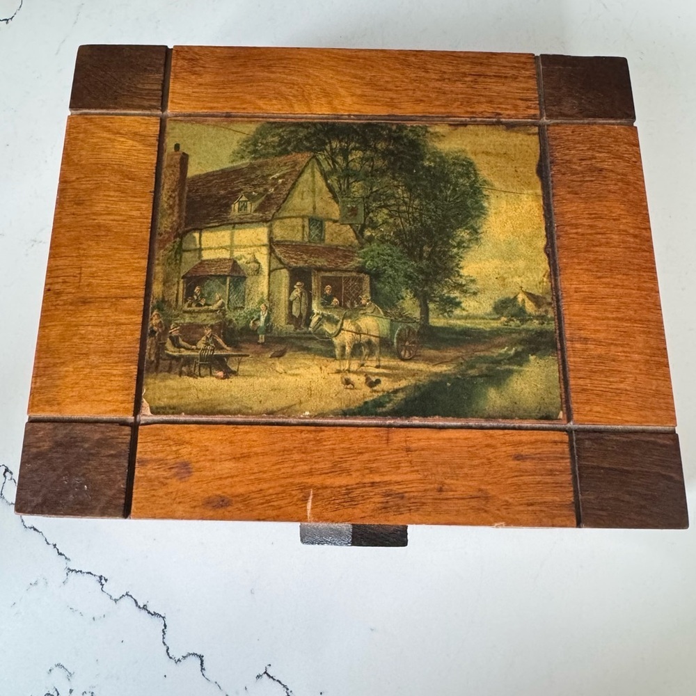 Vintage Wooden Box 1947 Cottagecore Decoupage